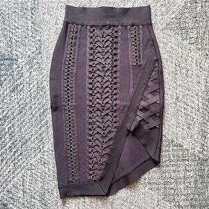 HOUSE OF CB London Bandage Lattice Skirt Grommet Detail Taupe Purple High Waist